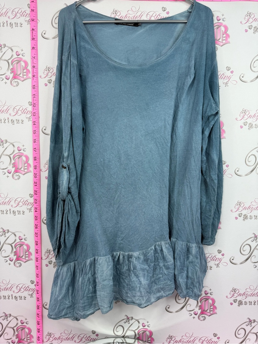 Shiva fashions mini dress or long top Relaxed Washed Blue Ruffle-Hem Tunic Top